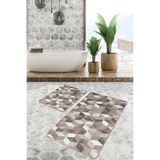 RealHomes Real Homes Kahverengi Zeminde Eskitme Motifli Geometrik Geometrik Sade & Şık 2'li Banyo & Mutfak Paspas Takımı