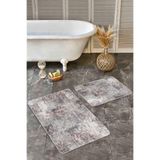 RealHomes Real Homes Kahverengi Zeminde Eskitme Motifli Kilim Eskitme Motifli Vintage 2'li Banyo & Mutfak Paspas Takımı