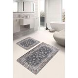 RealHomes Real Homes Kahverengi Zeminde Kilim Motifli Geleneksel Avangarde Eskitme Motifli 2'li Banyo Mutfak Paspas Takım