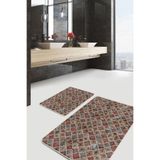 RealHomes Real Homes Kahverengi Zeminde Morrocan Motifli Etnik Geometrik Etnik Motifler 2'li Banyo & Mutfak Paspas Takımı