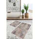 RealHomes Real Homes Kahverengi Zeminde Otantik Motifli Dokuma Eskitme Motifli Vintage 2'li Banyo & Mutfak Paspas Takımı