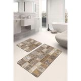 RealHomes Real Homes Kahverengi Zeminde Patchwork Motifli Yöresel Etnik Motifler Klasik 2'li Banyo & Mutfak Paspas Takımı