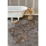 RealHomes Real Homes Kahverengi Zeminde Patchwork Motifli Yöresel Vintage Eskitme Motifli 2'li Banyo Mutfak Paspas Takımı