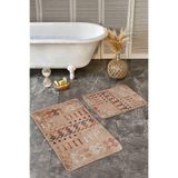 RealHomes Real Homes Kahverengi Zeminde Tribal Motifli Etnik Etnik Motifler Geometrik 2'li Banyo & Mutfak Paspas Takımı