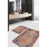 RealHomes Real Homes Kahverengi Zeminde Tribal Motifli Kilim Etnik Motifler Geometrik 2'li Banyo & Mutfak Paspas Takımı