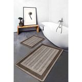 RealHomes Real Homes Kahverengi Zeminde Uşak Motifli Geleneksel Vintage Etnik Motifler 2'li Banyo & Mutfak Paspas Takımı