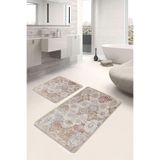 RealHomes Real Homes Krem - Ekru Zeminde Hereke Motifli Yöresel Etnik Motifler Vintage 2'li Banyo & Mutfak Paspas Takımı