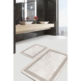 RealHomes Real Homes Krem Kahverengi Zeminde Çerçeveli Motifli Antika Desenli Eskitme Motifli 2'li Banyo Paspas Takımı