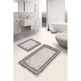 RealHomes Real Homes Krem - Kahverengi Zeminde Çerçeveli Motifli Otantik Geometrik Sade & Şık 2'li Banyo Paspas Takımı