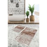 RealHomes Real Homes Krem - Kahverengi Zeminde Eskitme Motifli Antik Eskitme Motifli Vintage 2'li Banyo Paspas Takımı