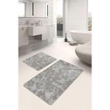 RealHomes Real Homes Krem - Kahverengi Zeminde Eskitme Motifli Örgü Floral Sade & Şık 2'li Banyo & Mutfak Paspas Takımı