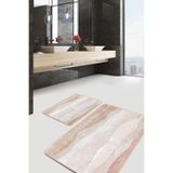 RealHomes Real Homes Krem - Kahverengi Zeminde Kanvas Motifli Modern Sanat Bohem Klasik 2'li Banyo & Mutfak Paspas Takımı