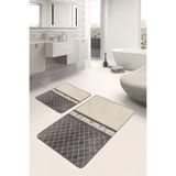 RealHomes Real Homes Krem - Kahverengi Zeminde Mermer Motifli Baklava Geometrik Klasik 2'li Banyo & Mutfak Paspas Takımı