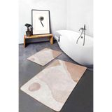 RealHomes Real Homes Krem Kahverengi Zeminde Modern Sanat Motifli Boyama Bohem Sade Şık 2'li Banyo Mutfak Paspas Takımı