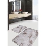 RealHomes Real Homes Krem - Kahverengi Zeminde Örgü Motifli Eskitme Motifli Klasik 2'li Banyo & Mutfak Paspas Takımı