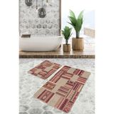 RealHomes Real Homes Krem - Kahverengi Zeminde Patchwork Motifli Etnik Etnik Motifler Vintage 2'li Banyo Paspas Takımı