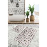RealHomes Real Homes Krem - Kahverengi Zeminde Patchwork Motifli Geleneksel Desenli Geometrik 2'li Banyo Paspas Takımı