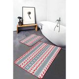 RealHomes Real Homes Mery Christmas Temalı Kanaviçe Motifli 2'li Kaymaz Tabanlı Banyo & Mutfak Paspas Takımı