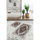 RealHomes Real Homes Otantik Zeminde Göbekli Halı Motifli Hereke Desenli Eskitme Motifli Vintage 2'li Banyo Paspas Takımı