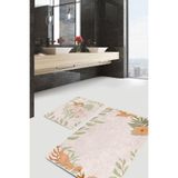 RealHomes Real Homes Pembe Zemin Yaprak Tasarımlı 2'li Banyo Paspas Takımı & Klozet Paspas Seti