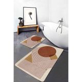 RealHomes Real Homes Siyah Kahverengi Zeminde Tablo Motifli Modern Sanat Geometrik Bohem 2'li Banyo Mutfak Paspas Takımı