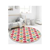 RealHomes Rengarenk Uğur Böcekleri Desenli Çocuk & Genç Odası Kaymaz Tabanlı Püsküllü Yuvarlak Çocuk Halısı HaliYuv-Deluxe-1332, 90 x 90