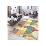 RealHomes Rengarenk Zemin Art Deco Motifli Kilim Desenli Geometrik Oturma Odası Kaymaz Taban Saçaklı Halı HaliDik-Deluxe-11946, 80 x 150