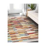 RealHomes Rengarenk Zemin Patchwork Motifli Kilim Desenli Vintage Sade Şık Salon Koridor Antre Saçaklı Halı HaliDik-Deluxe-12023, 180 x 180