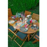 RealHomes Renkli 34x34 cm 6-1'li Siyah Beyaz Tropik Yaprak Motifli Supla Runner Seti