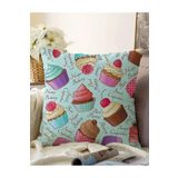 RealHomes Renkli Cupcake Desenli Çift Taraflı Dijital Raşel Örme Yastık Kırlent Kılıfı, Sonil-K-2340-55x55cm