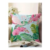 RealHomes Renkli Tropik Yaprak Flamingo Motifli Raşel Örme Yastık Kırlent Kılıfı, Sonil-KRyl156-55x55cm
