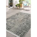 RealHomes Renkli Zemin Modern Motifli Geometrik Desenli Eskitme Motifli Klasik Salon Kaymaz Taban Saçaklı Halı HaliDik-Deluxe-11051, 150 x 150