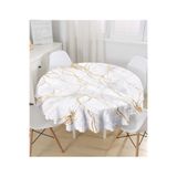 RealHomes Renkli Zemin Üzerinde Gold Detaylı Mermer Desenli Modern Yuvarlak Masa Örtüsü - Çap 140cm, MasaYuv-8143-140x140cm