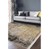 RealHomes Renkli Zeminde Halı Motifli Modern Desenli Vintage Eskitme Motifli Salon & Yatak Odası Saçaklı Halı HaliDik-Deluxe-11052, 80 x 350