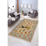 Realhomes Retro Araba Desenli Çiçek Motifli Dijital Baskı Halı | Kaymaz Tabanlı Dekoratif Salon Halısı