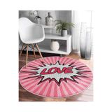 RealHomes Retro Love Özel Tasarımlı Modern Pembe Çocuk Ve Genç Odası Yıkanabilir Kaymaz Tabanlı Yuvarlak Halı HaliYuv-Comfort-3298, 60 x 60