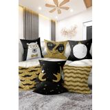 Realhomes Rh-K7liset509 7'li Çift Taraflı Gold Detaylı Mery Chrismas Temalı Dijital Baskılı Kırlent Kılıfı Seti