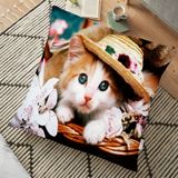 RealHomes Şapkalı Kedi Dijital Baskılı Dekoratif 70x70 cm Yer Minderi