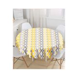 RealHomes Sarı Gri Zigzag Desenli Modern Tasarımlı Yuvarlak Masa Örtüsü Çap 140 cm, MasaYuv-3374-140x140cm
