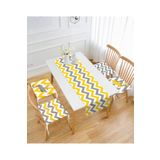RealHomes Sarı & Gri Zigzag Ve Flamingo Motifli 4 Pofidik Sandalye Minderi Ve 1 Runner Seti