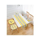 RealHomes Sarı & Gri Zigzag ve Flamingo Motifli 4 Yuvarlak Pofidik Sandalye Minderi ve 1 Runner Seti