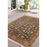 RealHomes Sarı Zemin Uşak Motifli Kilim Desenli Etnik Motifler Vintage Oturma Odası Kaymaz Taban Saçaklı Halı HaliDik-Deluxe-11803, 80 x 150