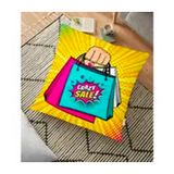 RealHomes Sarı Zeminli Crazy Alışveriş Desenli Dijital Baskılı Dekoratif 70x70 cm Yer Minderi