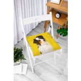 RealHomes Sarı Zeminli Köpek Dijital Baskılı Modern Pofidik Sandalye Minderi