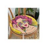 RealHomes Sarı Zeminli Pop Art Girl Desenli Yuvarlak Fermuarlı Sandalye Minderi