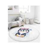 RealHomes Sevimli Bebek Penguen Çocuk & Genç Odası Yıkanabilir Kaymaz Tabanlı Püsküllü Yuvarlak Çocuk Halısı HaliYuv-Deluxe-6616, 90 x 90