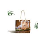 RealHomes Sevimli Köpek Desenli Dijital Baskılı Modern Fermuarlı Plaj Çantası, Canta-5710