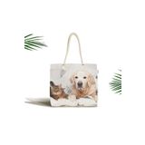 RealHomes Sevimli Köpek Ve Kedi Desenli Sevimli Modern Fermuarlı Plaj Çantası, Canta-5729