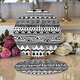 RealHomes Siyah Beyaz African Motifli Modern 2 1 Yuvarlak Servis Altlığı Supla