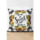 RealHomes Siyah Beyaz Ekose Home Sweet Home Temalı Modern Süet Yastık Kırlent Kılıfı